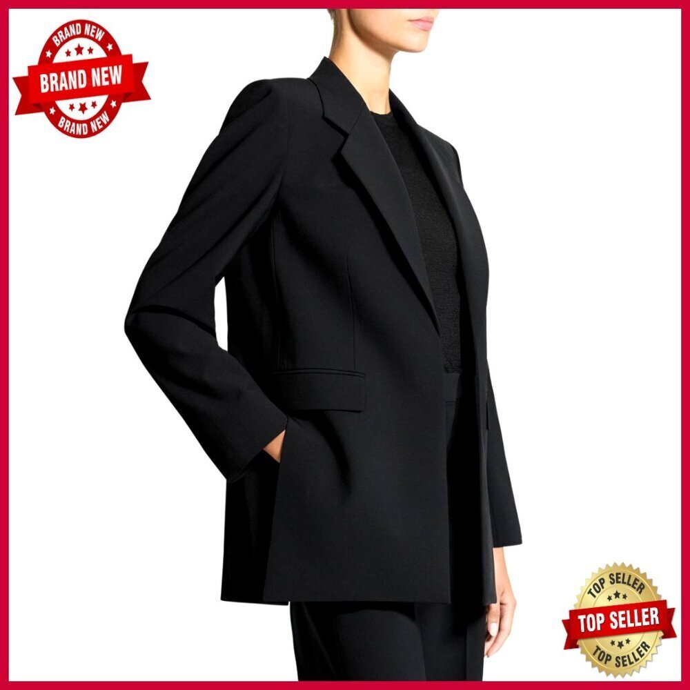 Relaxed Fit Wool Blazer with Side Slash Detail, Notch Collar